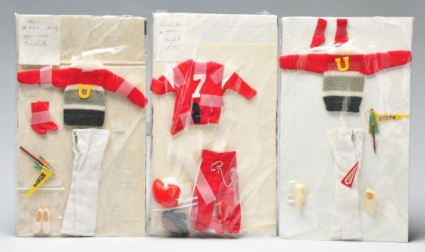 Lot of 7: Early 1960s Ken Doll Outfits.: Description This lot includes two complete Campus Hero outfits, one complete Touch Down outfit, one complete In Training outfit, one complete Terry Togs, one complete Dreamboat, and one complete Sleep
