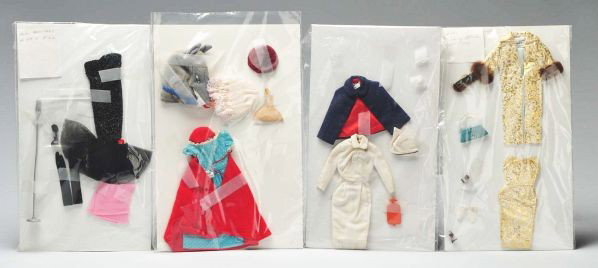 Lot of 11: Early 1960s Barbie Doll Outfits.: Description This lot includes a complete Winter Holiday, a complete Registered Nurse, a complete Open Road, and a complete American Airlines Stewardess. Also includes a number of nearly complete outfi