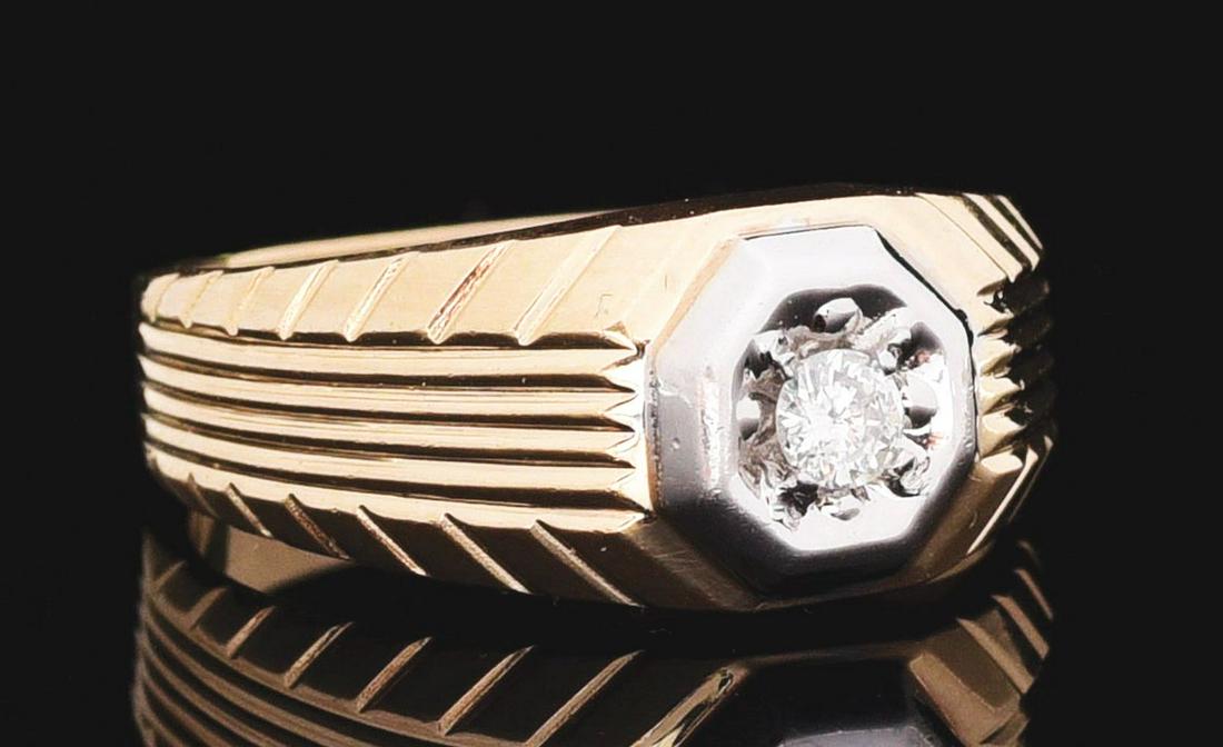 GENT'S 14K YELLOW & WHITE GOLD DIAMOND RING. (1 of 5)