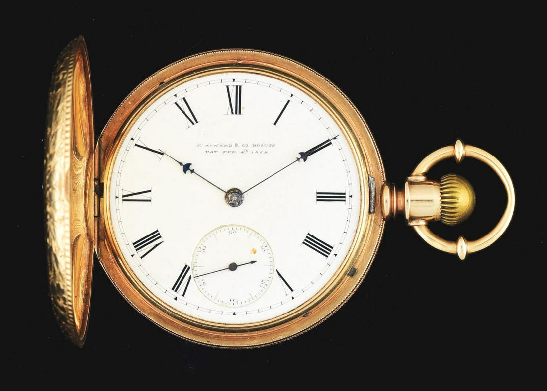 18K GOLD E. HOWARD & CO. BOSTON, HUNTER CASE POCKET WATCH. (1 of 12)