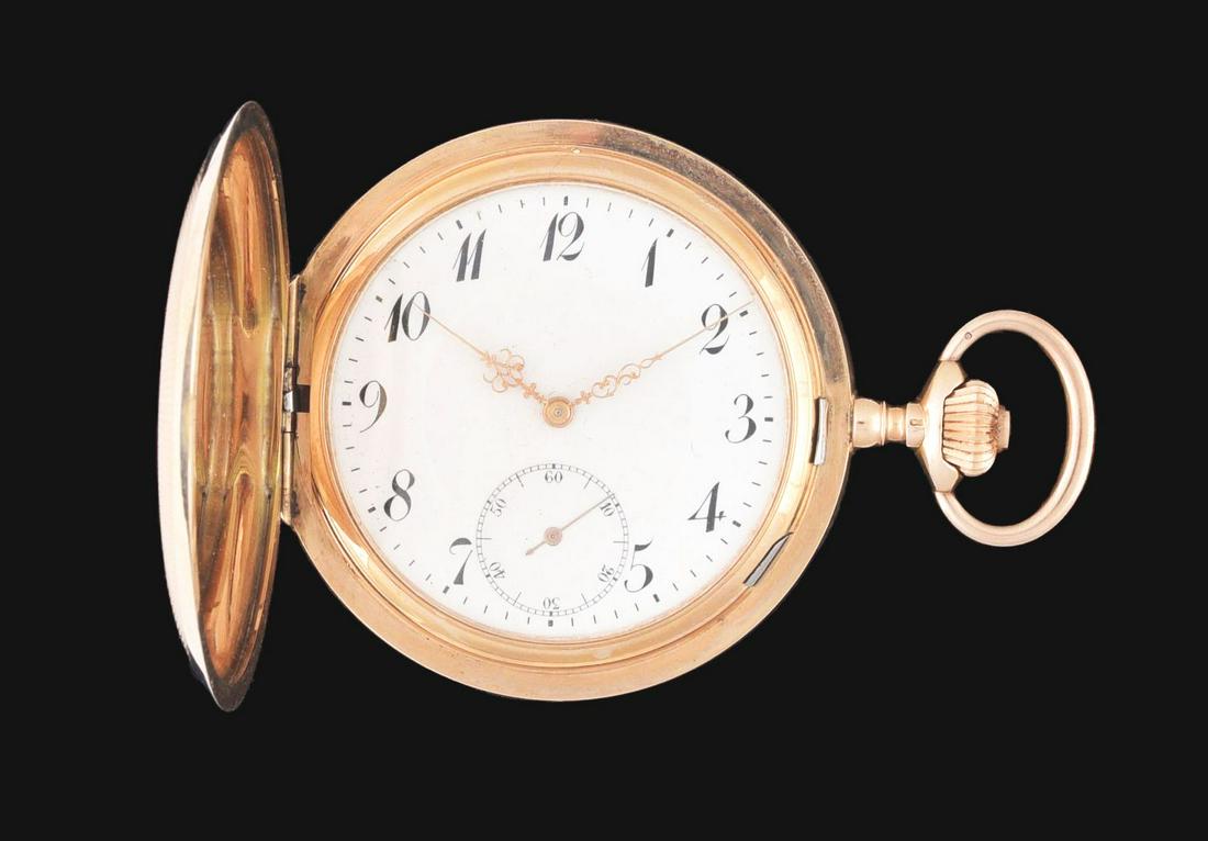 14K PINK GOLD SWISS HUNTING CASE POCKET WATCH. (1 of 5)