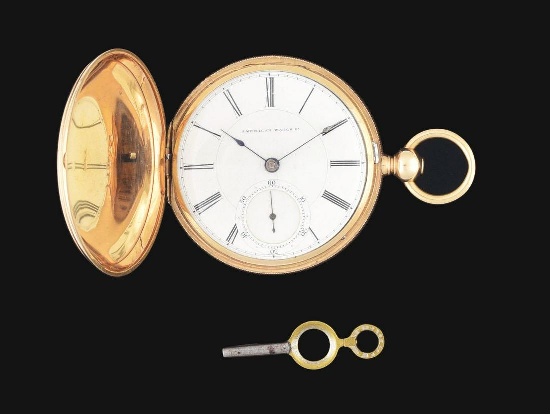 14K GOLD AMERICAN WALTHAM WATCH CO. H/C POCKET WATCH W/ KEY. (1 of 1)