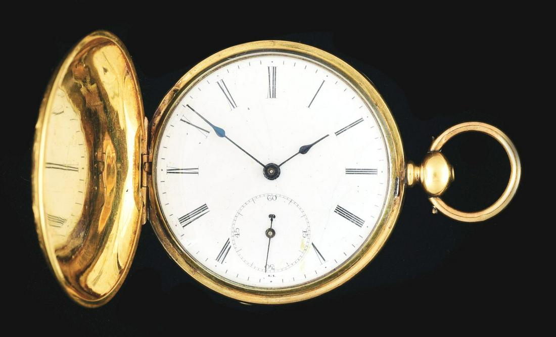 18K GOLD ROBERT & CO. SWISS HUNTING CASE POCKET WATCH. (1 of 10)
