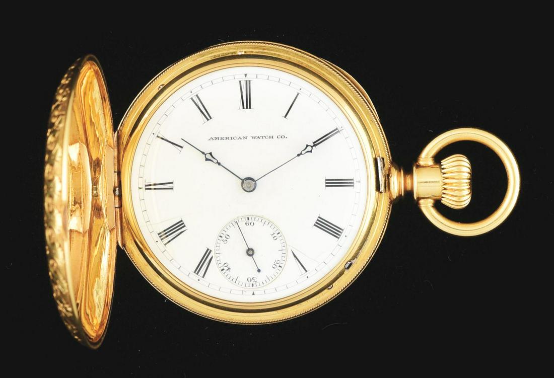 18K GOLD AMERICAN WALTHAM WATCH CO. H/C POCKET WATCH. (1 of 5)
