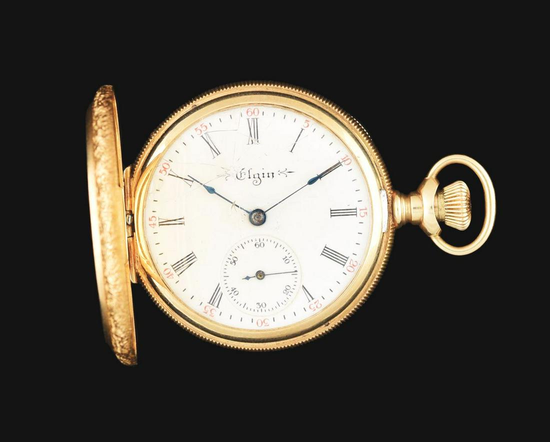 14K GOLD ELGIN HUNTING CASE POCKET WATCH. (1 of 11)