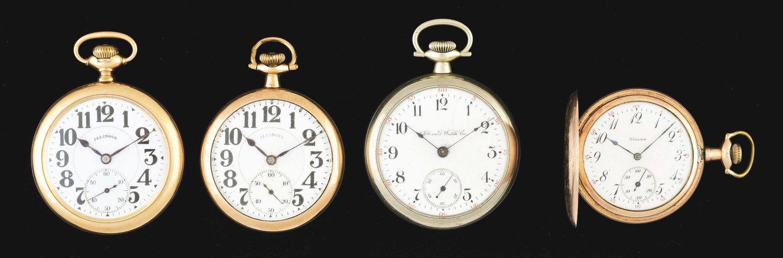 LOT OF 4: ILLINOIS WATCH CO. POCKET WATCHES. (1 of 2)