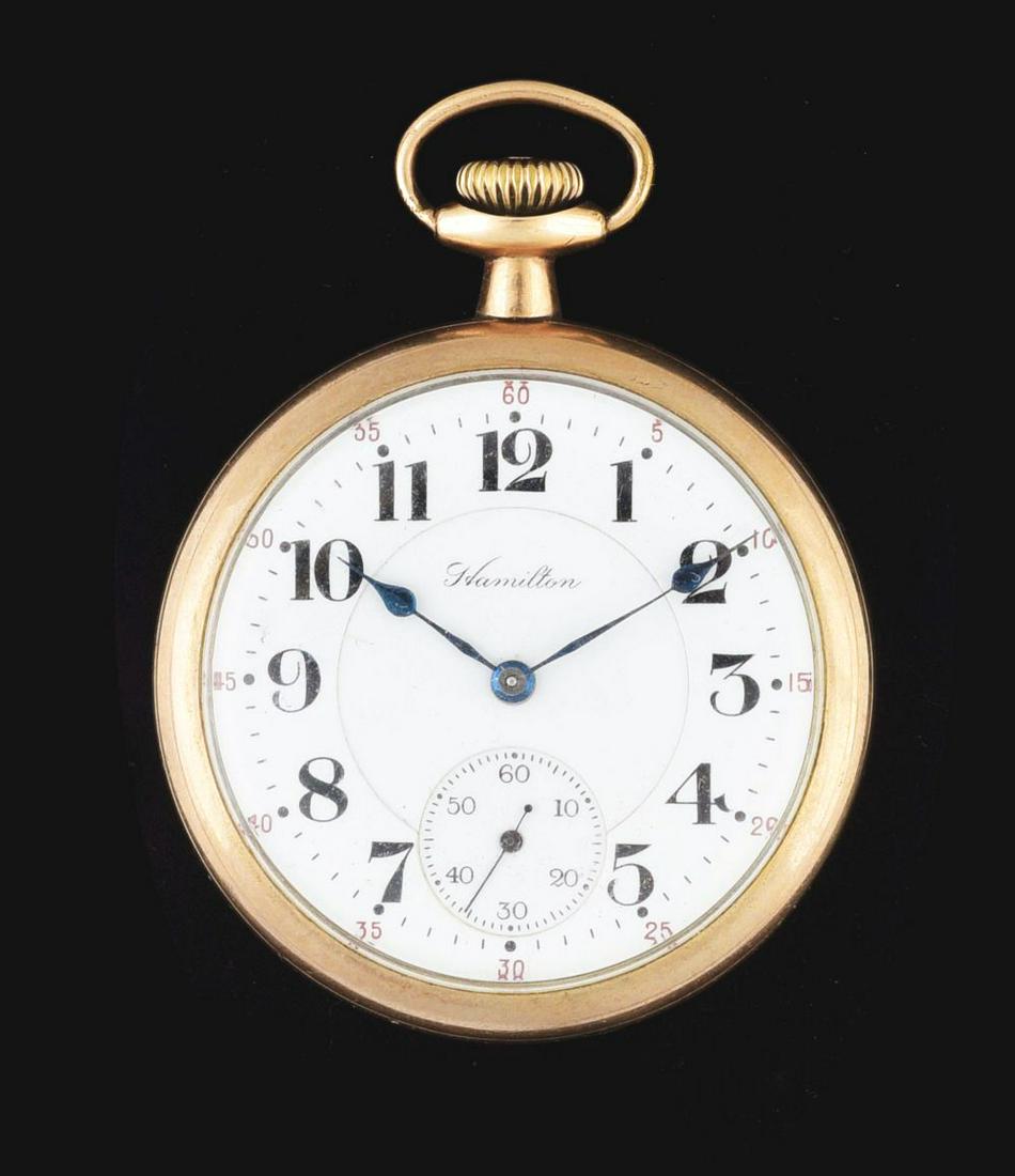HAMILTON 992 GOLD FILLED RR GRADE O/F POCKET WATCH W/ BOX. (1 of 5)