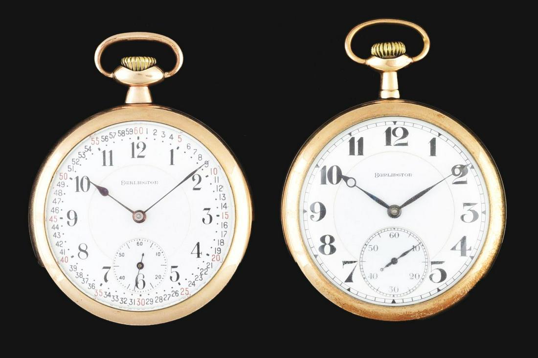 LOT OF 2: BURLINGTON WATCH CO. GOLD FILLED O/F POCKET WATCHES. (1 of 2)