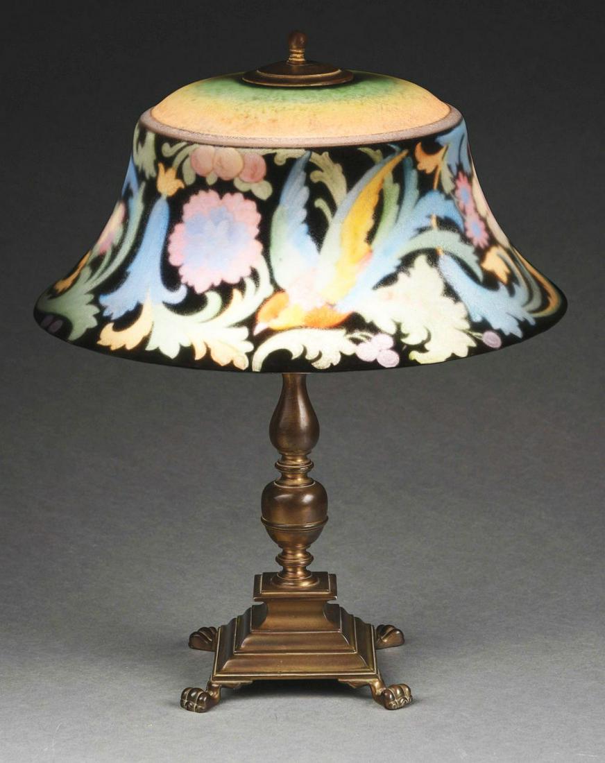 PAIRPOINT REVERSE PAINTED TABLE LAMP W/ BIRDS-OF-PARADISE. (1 of 11)