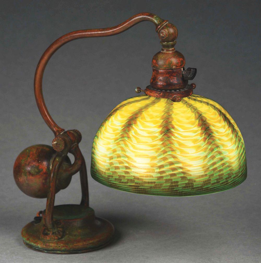TIFFANY STUDIOS COUNTERBALANCE DAMASCENE DESK LAMP. (1 of 8)