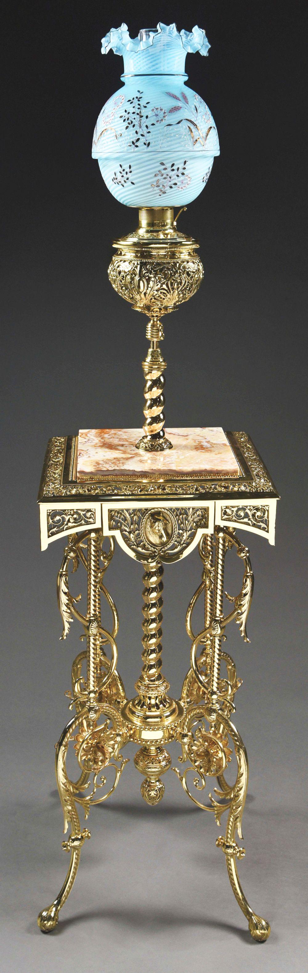 ELABORATE BANQUET-STYLE OIL FLOOR LAMP W/ GLASS GLOBE FROM HERSHEY MANSION (1 of 5)