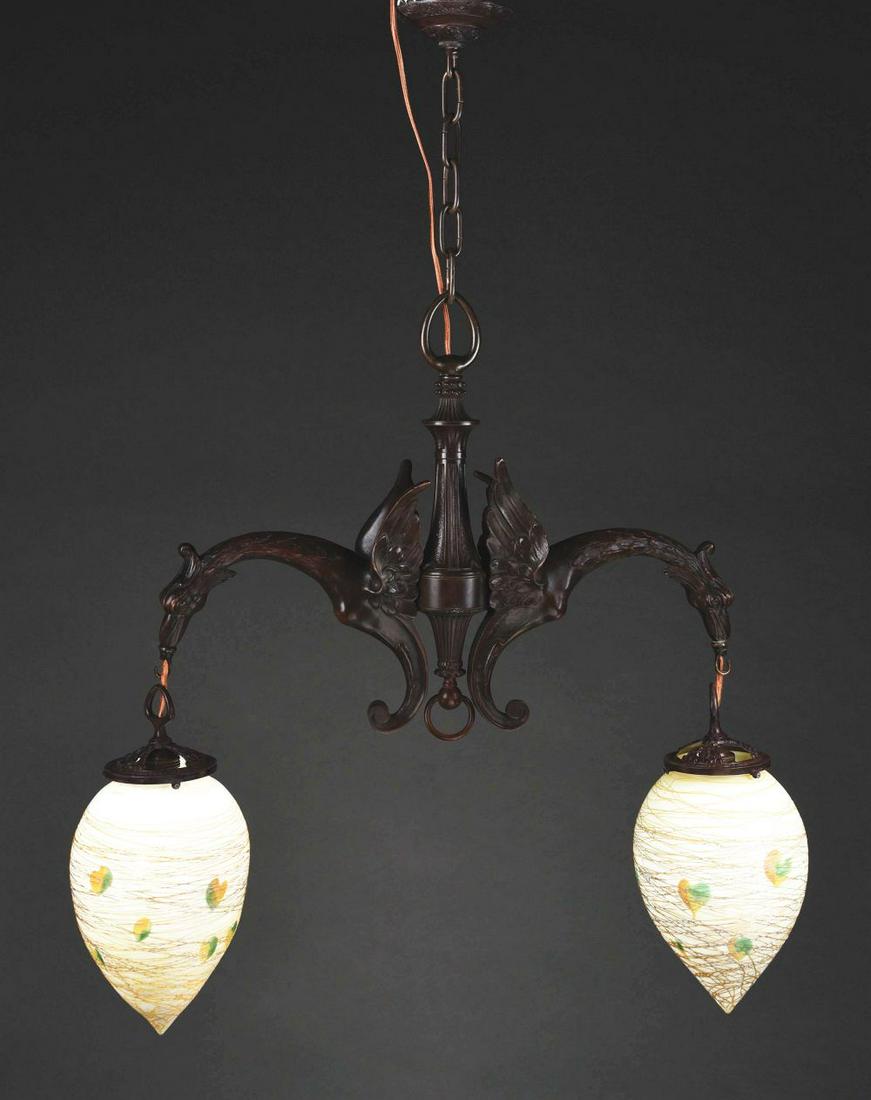 DRAGON CHANDELIER W/ LUSTRE ART SHADES. (1 of 6)