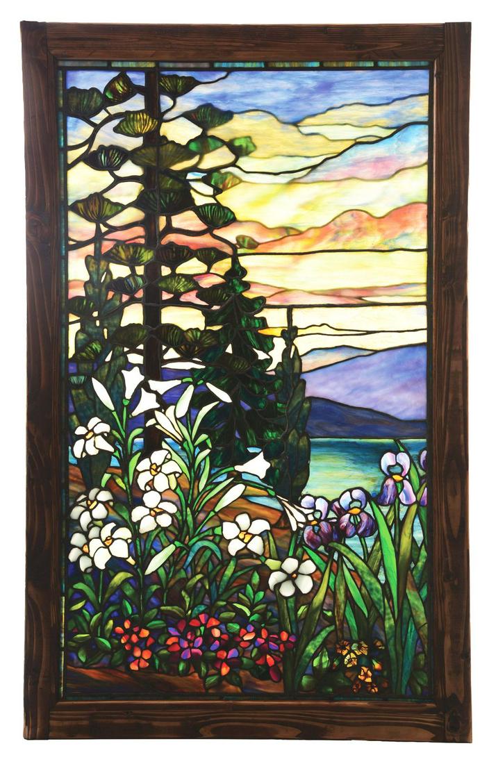 FLORAL STAINED GLASS WINDOW ATTRIBUTED TO TIFFANY STUDIOS (1 of 1)