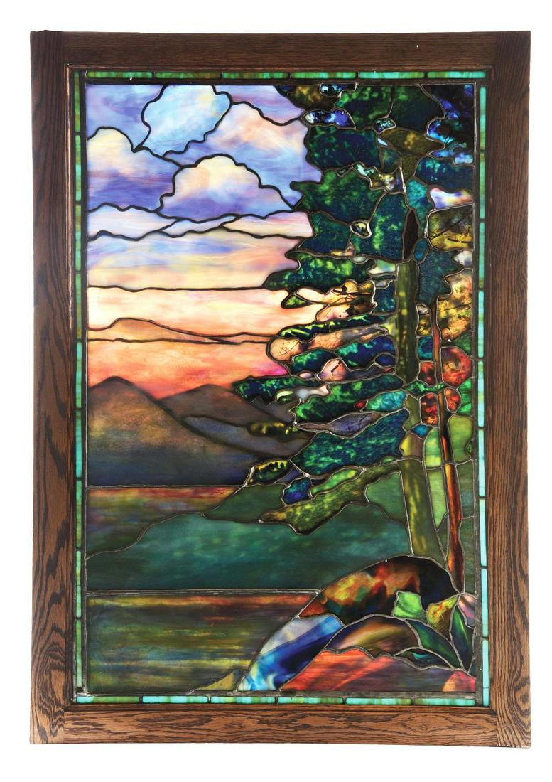 LANDSCAPE STAINED GLASS WINDOW ATTRIBUTED TO TIFFANY STUDIOS (1 of 3)