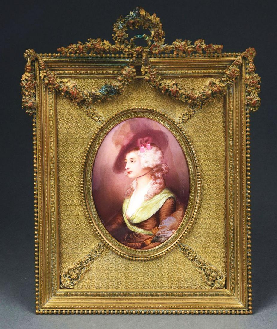 FRENCH HAND-PAINTED PORTRAIT ON PORCELAIN. (1 of 3)