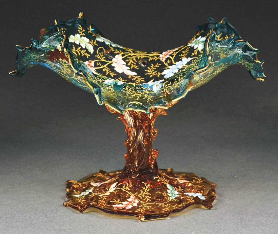 MOSER LARGE DECORATIVE FOOTED 2-COLOR COMPOTE. (1 of 8)