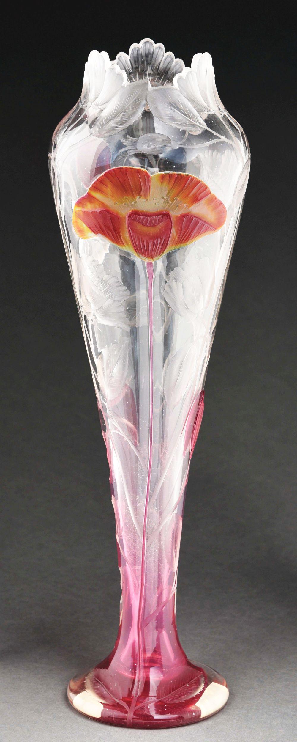 MOSER ENGRAVED FLORAL ART NOUVEAU VASE. (1 of 6)