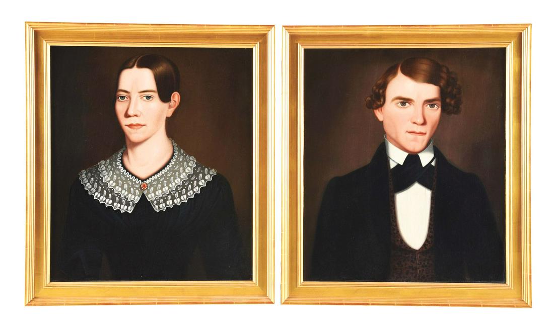 LOT OF 2: FRAMED FOLK ART PORTRAIT PAINTINGS. (1 of 4)