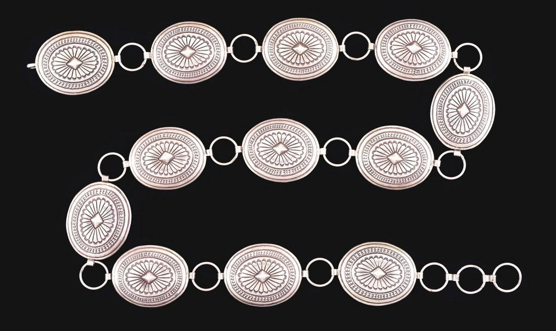 VINTAGE STERLING SILVER NAVAJO CONCHO BELT BY WILBERT SECATERO, SIGNED WS. (1 of 5)