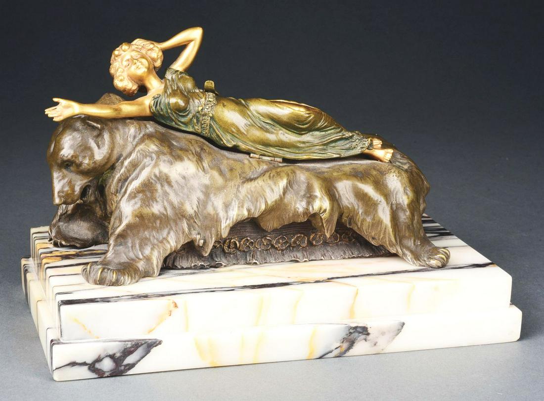 EROTICA BRONZE LADY ON BEAR RUG. (1 of 7)