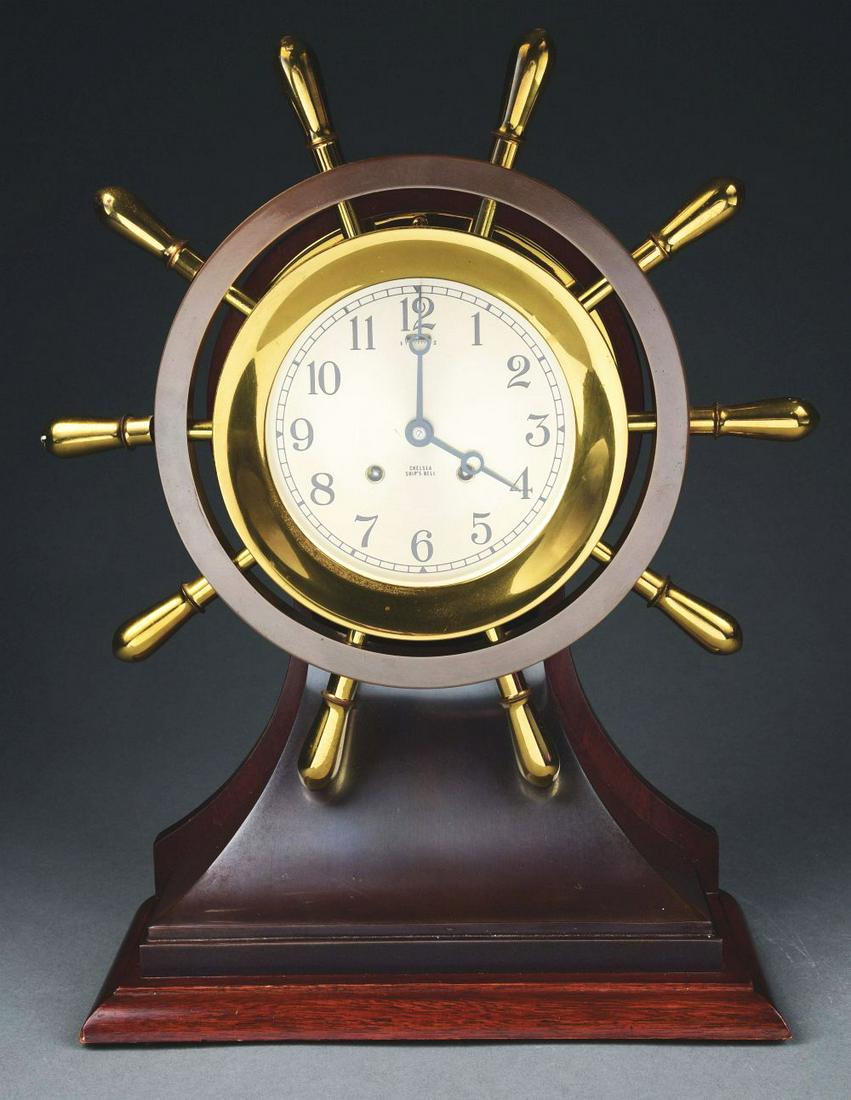CHELSEA SHIPS WHEEL SHIPS BELL CLOCK 18" TALL. (1 of 4)