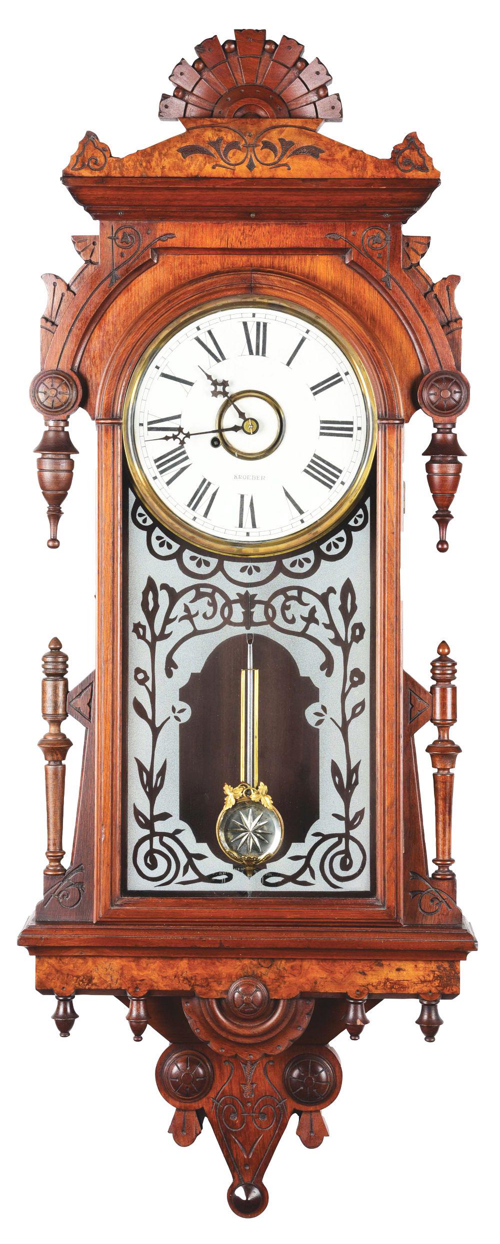 F. KROEBER & CO., NEW YORK,  "REGULATOR NO. 33" 8 DAY WALL CLOCK. (1 of 3)