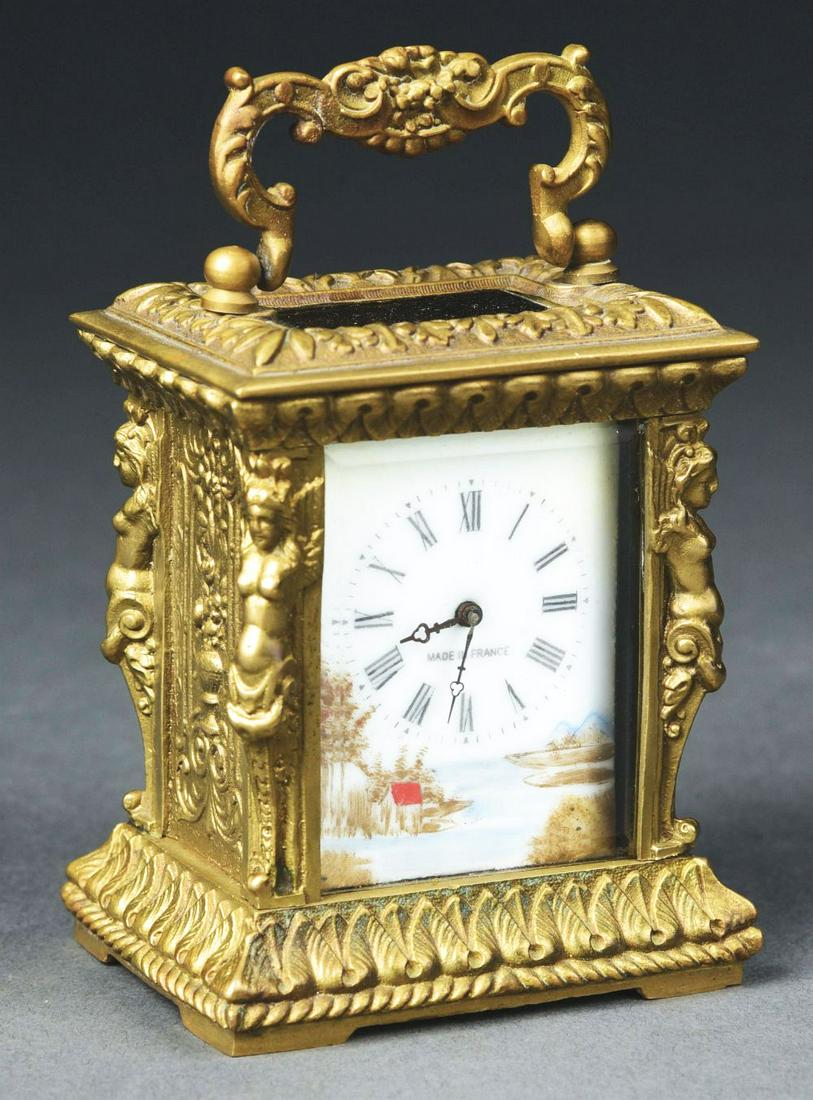 SMALL FRENCH ENAMELED CARRIAGE CLOCK W/ KEY. (1 of 6)