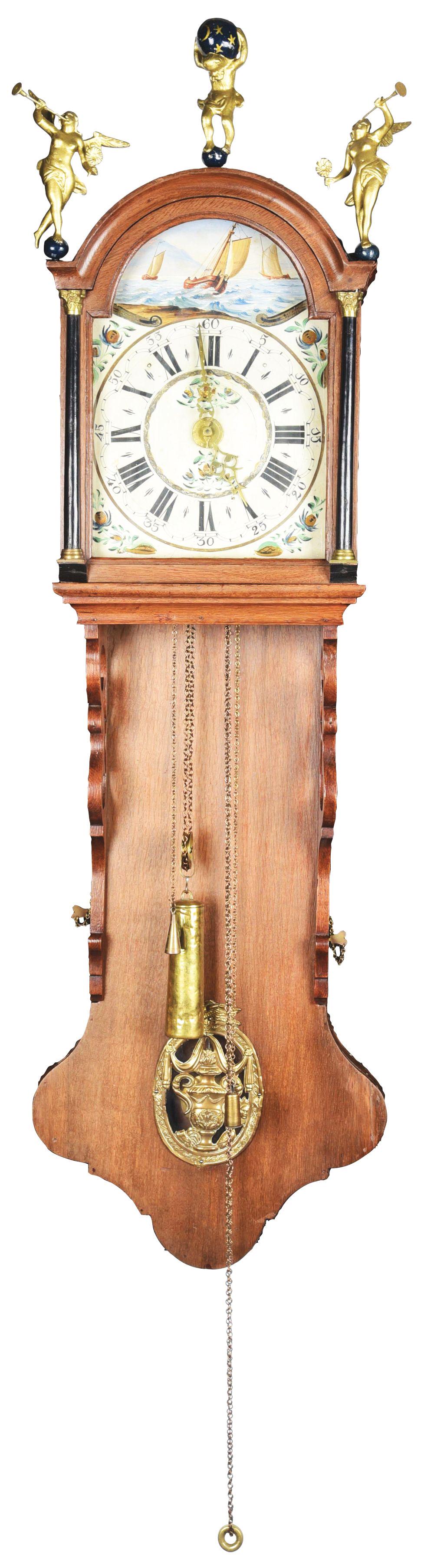 RARE ANTIQUE TAIL CLOCK 18TH C EUROPEAN DUTCH WOODEN WALL CLOCK. (1 of 3)