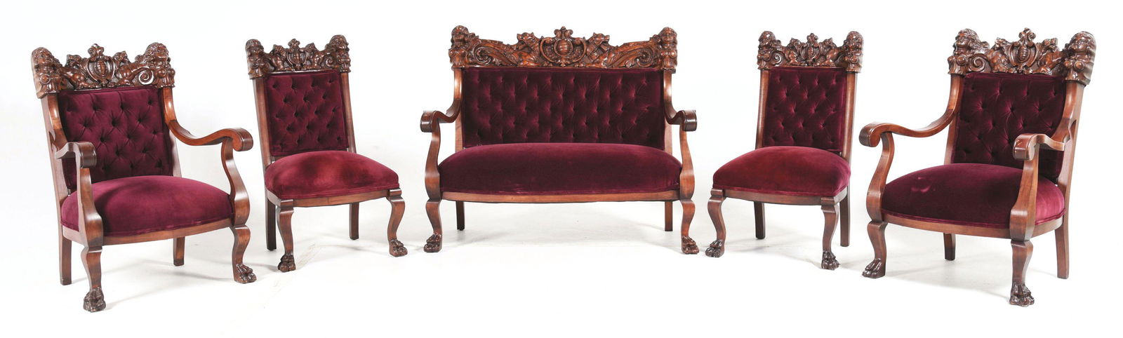 VICTORIAN WALNUT LOVE SEAT & 4 CHAIRS. (1 of 2)