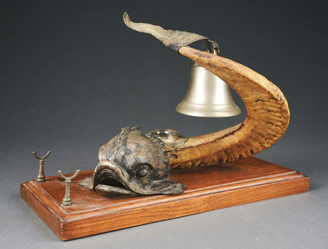 ANTIQUE DESK SET WITH MYTHOLOGICAL FISH. (1 of 6)