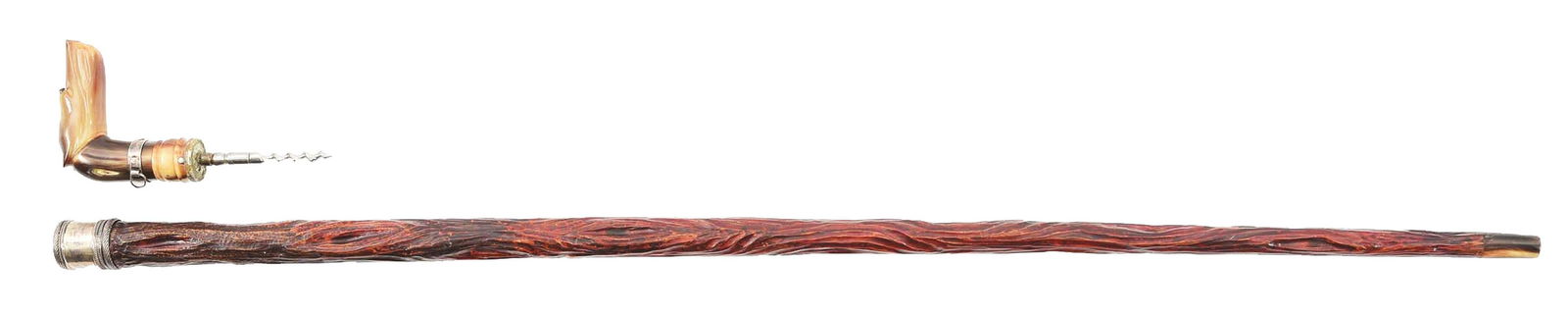 ANTIQUE WALKING STICK CANE WITH HORN DOG'S HEAD. (1 of 7)