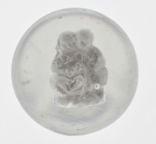 Boy & Girl Reading Sulphide Marble.: Description Figure depicts a boy and girl sitting side by side reading a book, boy has his arm around the girl. This is very rare and some people consider it a two-figure sulphide. Great detail and we