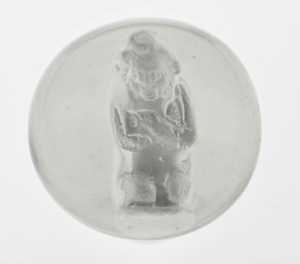 Nude Child Kneeling Sulphide Marble.: Description Nude child with hands on chest (praying?). Well-centered figure with good detail. This marble has been polished with no chips showing. Photo list: B and C. Condition (Polished). Size 1 - 5