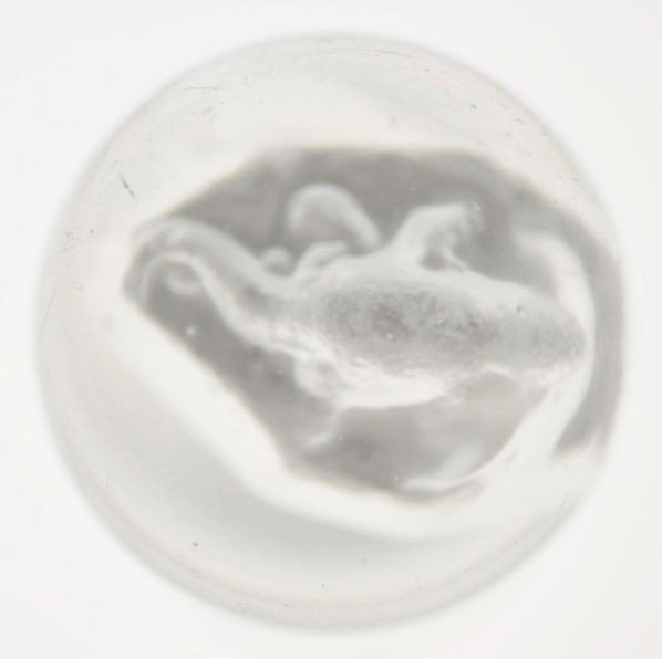 Lizard on Rock Sulphide Marble.: Description Good detail to figure. This marble has been polished with no damage showing. Condition (Polished). Size 15/16"" Dia."