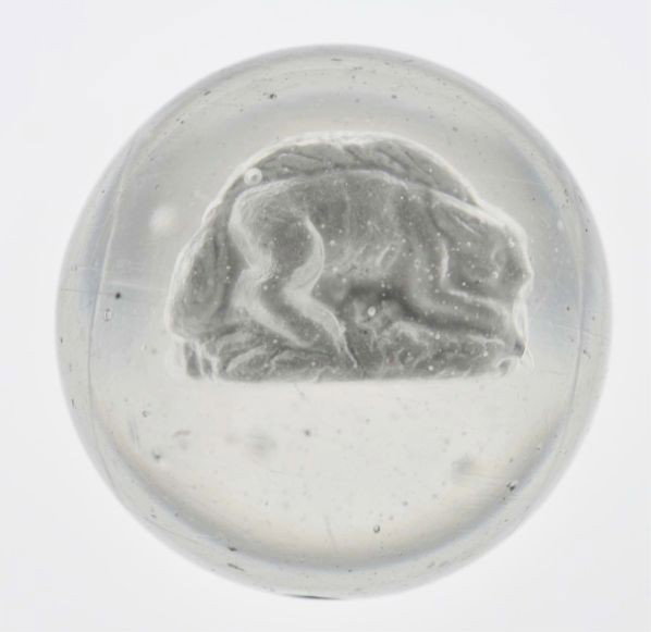 Badger Sulphide Marble.: Description Figure is well-centered, slightly high in marble. Great detail. Condition (9.2). Size 1 - 11/16"" Dia."