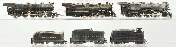 Lot of 3: Brass Model Train Engine & Tender Sets.: Description HO Scale. Includes one Pennsylvania 2-8-2 (made in Japan) with engine marked "347", one Pennsylvania 4-6-2 (made in Korea), and one with engine marked "1682" and Pennsylvania tender (made 