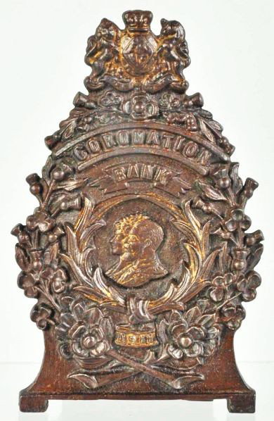 Cast Iron King George V Coronation Still Bank.: Description Circa 1911. Manufactured by Sydenham & McOustra.Condition (Excellent). Size 6 - 3/4" T.