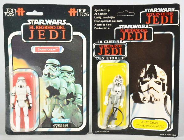 Lot of 2: Star Wars Carded Figures.: Description Includes Tri-Logo At-At- Driver and Argentinian Stormtrooper.Condition (C8, Excellent).