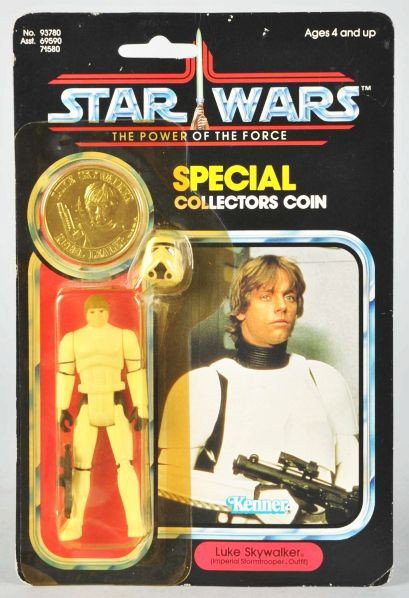 Stars Wars POF Luke Skywalker Carded Figure.: Description Punched. Luke in stormtrooper outfit. Some edge wear and yellowing to bubble. Some surface abrasion.Condition (C7, Very Good).