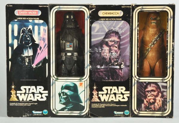 Lot of 2: Star Wars 12-Inch Figures.: Description Includes Chewbacca and Darth Vader, both in original boxes with some creasing and edge wear.Condition (Good - Very Good). Size Each, box: 16" T.