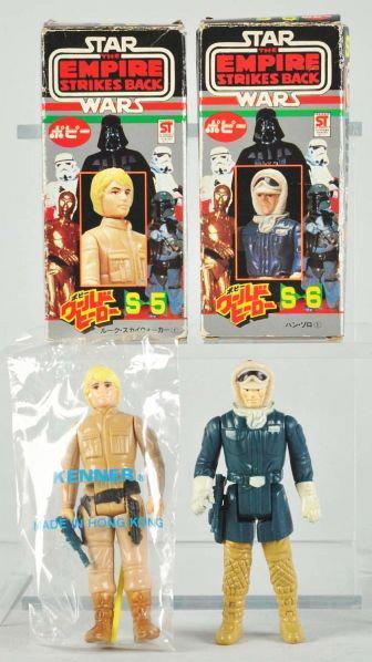 Lot of 2: Star Wars Boxed Figures.: Description Japanese. Empire Strikes Back. Includes Luke in Bepsin and Han in Hath.Condition (C7, Very Good). Size Each box: 4 - 1/2" T.