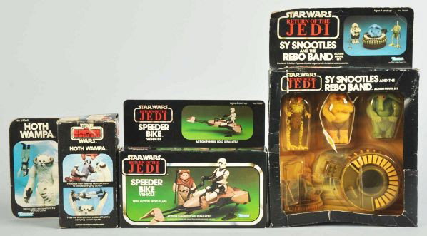 Lot of 3: Star Wars Character Items.: Description Includes one Jedi Speeder Bike, one Hoth Wampa, and one Sy Snootles & Rebo Ban. Includes three original boxes.Condition (Very Good). Size Largest, box: 13 - 1/2" x 9" x 2".