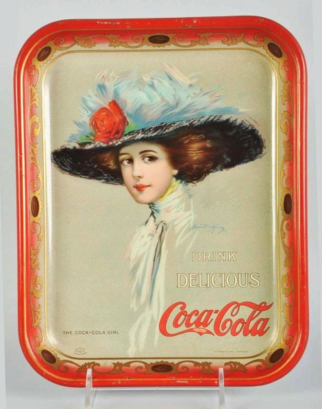 1910 Coca-Cola Serving Tray.: Description Nice, clean, bright face with only light wear and minor soiling. Very clean border and rim.Condition (Excellent). Size 13 - 1/4" x 10 - 1/2".
