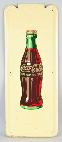 Tin Coca-Cola Pilaster Sign.: Description 1947. Slightly ambered, some edge chips and dents, some scratching, and light overall wear.Condition (Very Good). Size 41" x 16".