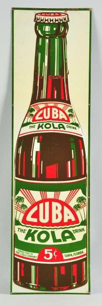 Embossed Tin Cuba Kola Bottle Sign.: Description Circa 1940s. Only light to medium wear with a few small scratches, one or two small areas of touchup, and minor marks.Condition (Very Good). Size 43" x 12".