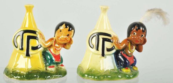 Lot of 2: Ceramic Thompson Products Banks.: Description Both are marked T.P. on the teepee and have original paint. No restoration.Condition (Excellent). Size Each: 7 - 1/2" T.