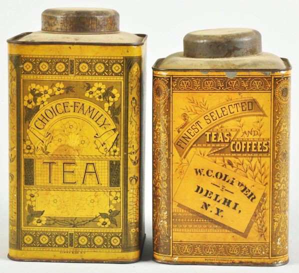 Lot of 2: Tea Tins.: Description Pre 1900s. Includes Choice-Family and Finest Selected. Both in displayable condition with minimal wear.Condition (Excellent). Size Largest: 9 - 3/4" T.