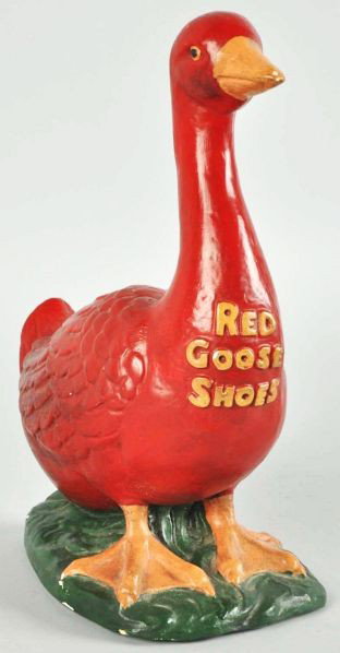 Plaster Red Goose Shoes Display Piece.: Description Nice, figural Red Goose Shoes piece.Condition (Excellent). Size 11 - 1/2" T.