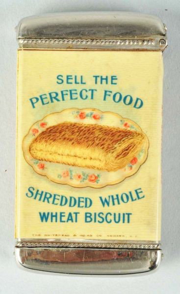 Shredded Whole Wheat Biscuit Match Safe.: Description Unusual piece with the same image of both sides. Solid color and nicely detailed.Condition (Excellent - Near Mint). Size 2 - 3/4" T.