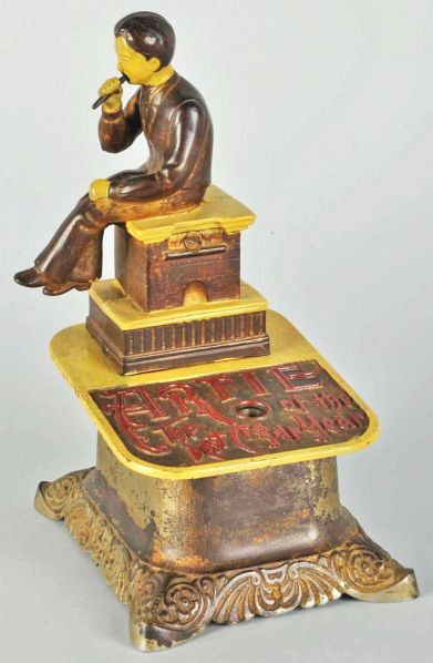 Cast Iron Artie Cigar Cutter.: Description Working. Some areas of repaint and modest wear overall, mostly to base.Condition (Very Good). Size 10" T.